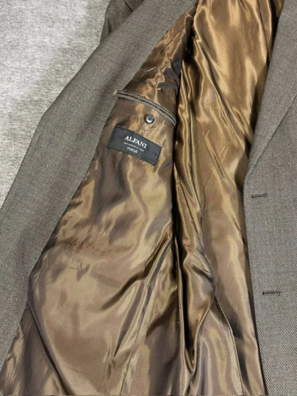 Alfani Men's Brown Wool Blazer 44L Single-Breasted 2-Button Notch Lapel Vintage